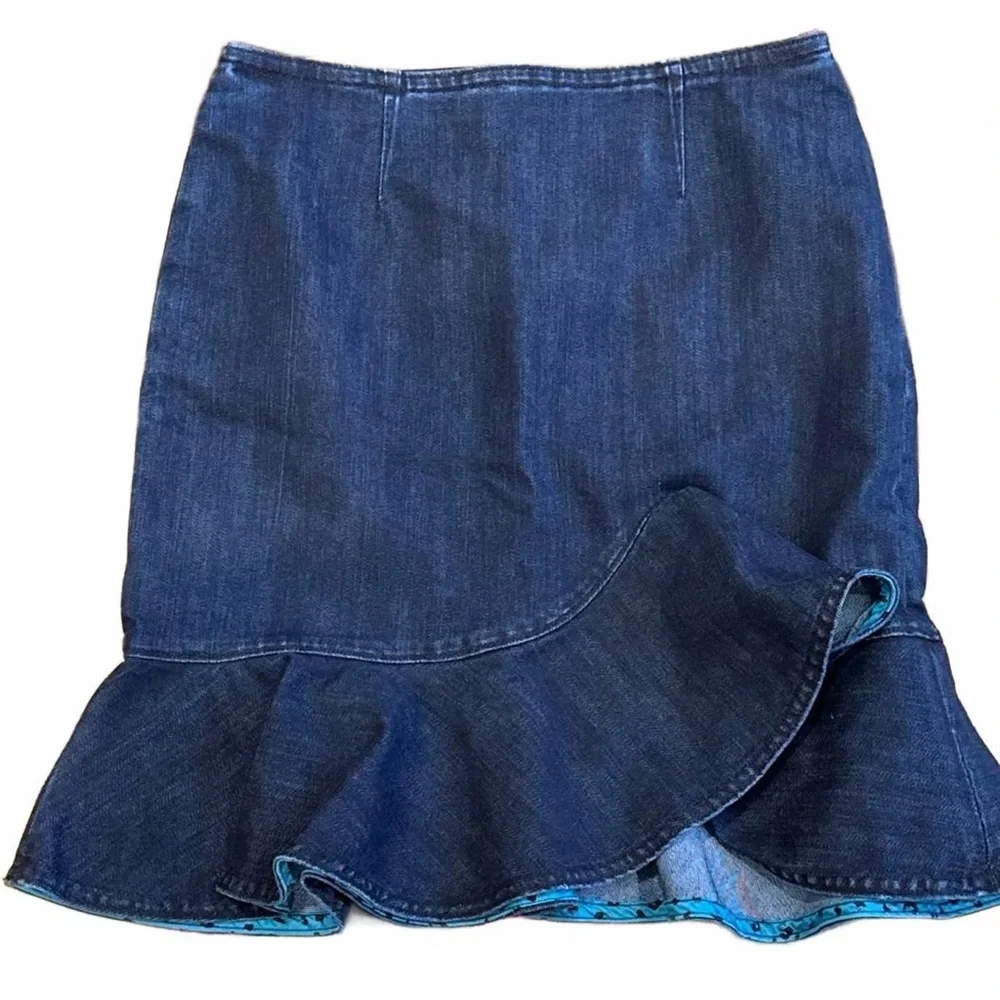 Leifsdottir Dark Blue Asymmetrical Denim Skirt with Ruffle size 2 - Picture 8 of 10